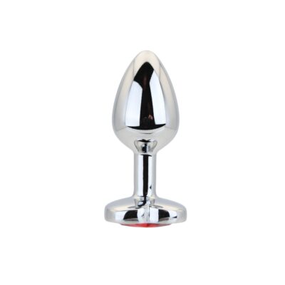 Toosh Heart Shaped Silver Butt Plug with Red Stone Small